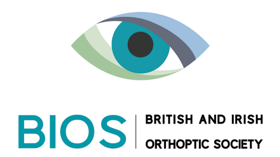 Logo of the British and Irish Orthoptic Society (BIOS), featuring a stylised eye in shades of blue and green above the organisation's name.