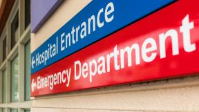 A hospital entrance sign.