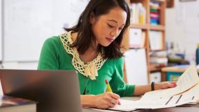 A homeworker working at their desk.