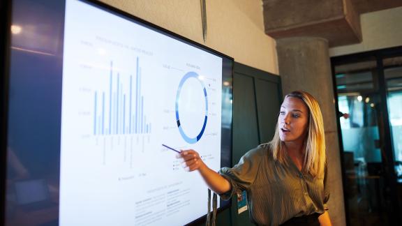 An office worker giving a presentation.