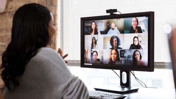 A homeworker on a video call.