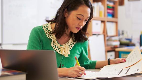 A homeworker working at their desk.